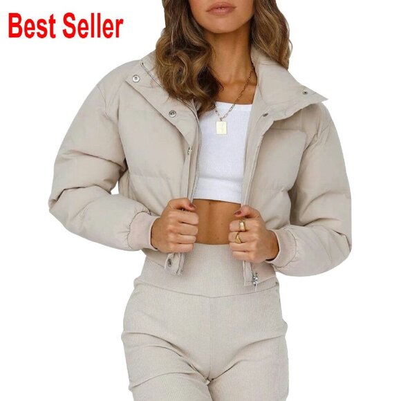 Cropped Puffer Jacket Quilted Chic Y2K Winter Warm Padded Outerwear